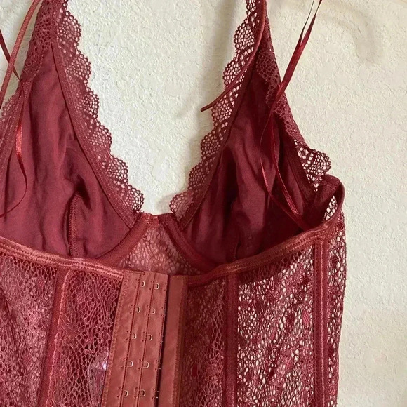 Out From Under Weekend In Marrakesh Halter Lace Brown Sheer Coquette Corset M - Picture 7 of 11